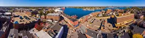 Portsmouth historic downtown aerial view at Market Street with historic buildings
