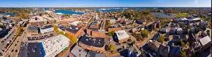 Portsmouth historic downtown panoramic aerial view at Market Square with historic buildings