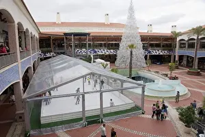 Portugal Algarve Christmas tree and winter ice skating rink at the Forum Algarve shopping mall Faro