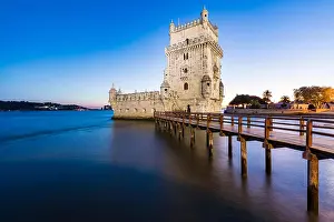 South Europe Prints: Portugal, Lisbon, Belem Tower on Tagus river at sunset
