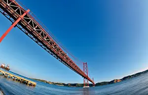 Cargo Ship Prints: Portugal, Lisbon: Fisheye perspective of the bridge Ponte 25 de Abril