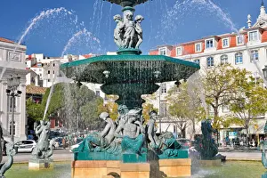 Rossio Prints: Portugal, Lisbon: Water fountain at square Dom Pedro IV ( Rossio )