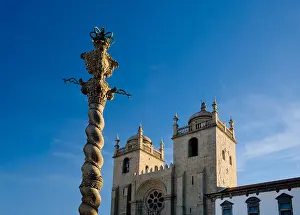 Porto Prints: Portugal, Porto, The Ornate Pillory (pelourinho) In Front Of The Cathedral (Sé) in the Terreiro da Sé square