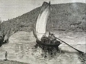 PORTUGAL SIGLO XIX. ORILLAS DEL RIO DUERO, CERCANIAS DE OPORTO'. Grabado por Llonch en La Ilustración, 1887