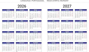 Agenda Prints: Portuguese annual calendar for 2027 and 2026 year. Vector illustration for Portugal