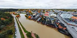 Porvoo Prints: Porvoo, Finland - 2 October 2019: Panoramic aerial autumn view of old town of Porvoo
