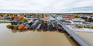 Porvoo Prints: Porvoo, Finland - 2 October 2019: Panoramic aerial autumn view of old town of Porvoo