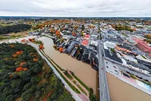 Porvoo Prints: Porvoo, Finland - 2 October 2019: Panoramic aerial autumn view of old town of Porvoo