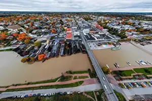 Porvoo, Finland - 2 October 2019: Panoramic aerial autumn view of old town of Porvoo, Finland