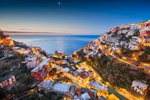 Positano, Italy along the Amalfi Coast at dusk