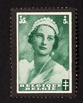 Postage Stamp Prints: Postage stamp from Belgium depicting Queen Astrid (mourning issue)