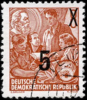 Watermark Prints: Postage stamp from East Germany (DDR) in the Five-year Plan series issued in 1957