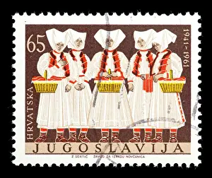 Postage Stamp Prints: Postage stamp from Yugoslavia depicting women from Croatia in local costumes