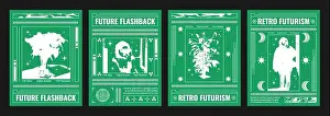 Vapor Prints: Poster design template in cyberpunk y2k style with bitmap images on green background