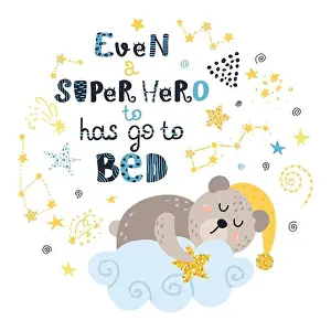 Teddy Prints: Poster with teddy bear, stars and lettering