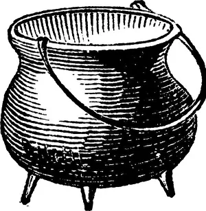 Vector Vectors Prints: Pot, a rounded container with four legs made out of metal
