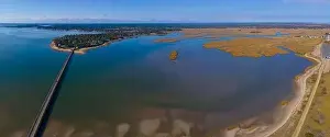 Powder Point Bridge aerial view connects Long Island and Duxbury in town of Duxbury, Massachusetts MA, USA