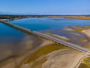 Cape Coast Prints: Powder Point Bridge aerial view connects Long Island and Duxbury in town of Duxbury