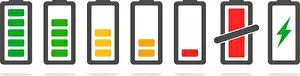 Indicator Prints: Power discharge and charge battery icons set