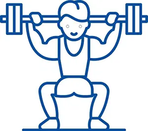 Barbell Prints: Power lifting line icon concept