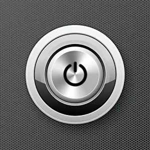 Power off-on button icon - launch push button, starter metal knob