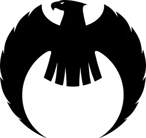 Heraldic Symbol Prints: Powerful eagle silhouette with long curved wings and a fierce looking head turned to the side