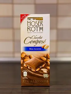 Packed Prints: POZNAN, POLAND - Feb 03, 2018: Moser Roth milk chocolate with 33 percent almonds