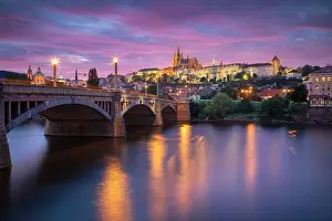 Prague, Czech Republic. Cityscape image of Prague, capital city of Czech Republic with St. Vitus Cathedral and the Charles Bridge over Vltava River