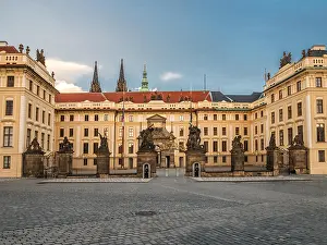 Guards Prints: PRAGUE, CZECH REPUBLIC - MARCH 6 2017: Entrance Gate of the Prague Castle