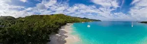 Anse Prints: Praslin Seychelles tropical island with withe beaches and palm trees