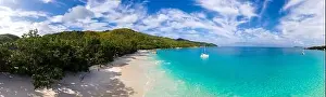 Anse Prints: Praslin Seychelles tropical island with withe beaches and palm trees