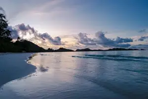 Anse Prints: Praslin Seychelles tropical island with withe beaches and palm trees