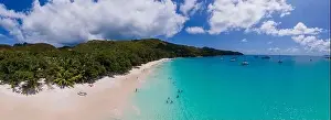 Anse Prints: Praslin Seychelles tropical island with withe beaches and palm trees