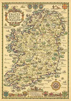 Petroleum Prints: Pratts High Test plan of Ireland. Pictorial map. AE TAYLOR 1933 old