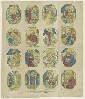 Prayer Prints: Prayer cards, 1800 - 1833 print Leaf with 16 prayer cards with representations of saints and New Testament scenes