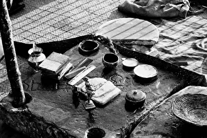 Idol Prints: Prayer utensils on Ghats of river Ganges, Varanasi, Uttar Pradesh, India, 1982