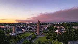 Round Tower Prints: Pre-sunrise sky and half moon over Clondalkin