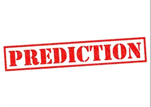 Telling Prints: PREDICTION red rubber Stamp over a white background