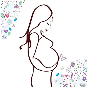 Expectant Prints: Pregnant woman with flowers. Mother's day vector illustration