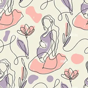 Pregnant woman seamless pattern. Mother pregnancy modern vector background