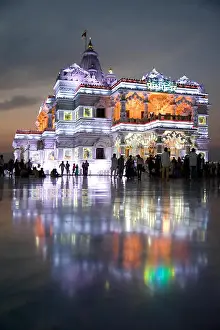 Vrindavan Prints: Prem Mandir ( love temple) Temple of Divine Love in Night at Raman Reti Road Vrindavan Mathura Uttar Pradesh 281121