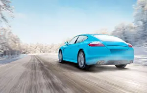 Mode Of Transport Prints: Premium car in winter landscape