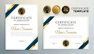 Multipurpose Prints: premium certificate template with golden geometric shapes