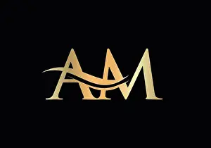 Jewelery Prints: Premium Letter AM Logo Design with water wave concept. AM Letter Logo