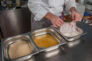 Food Preparation Prints: preparing Wiener Schnitzel, Restaurant Allegria