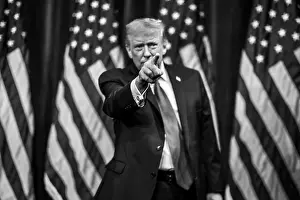 Dictator Prints: President Donald Trump gestures to the crowd after delivering remarks at the House GOP Member Retreat