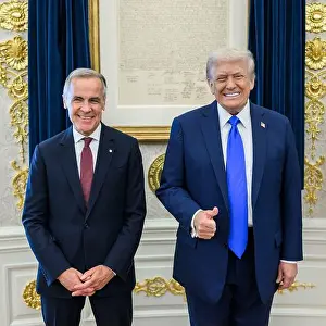 Prime Minister Prints: President Donald Trump poses for photos with Canadian Prime Minister Mark Carney before their meeting in the Oval