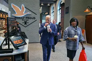 Major Prints: President Joe Biden and Philadelphia Mayor Cherelle Lesley Parker visit the Wawa by Independence Hall for milk shakes