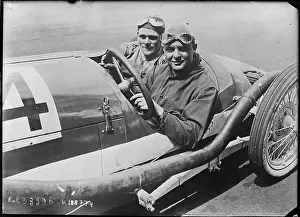 Motor Sport Prints: A press photograph from 1924 records racing driver Jacobs with a Brennabor racing car in Germany
