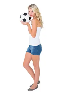 Stern Prints: Pretty blonde football fan holding ball